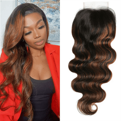 Remy Forte 1 Pc Highlight Balayage Color Body Wave 4*4 Lace Closure FB30 Body Wave Lace Closure