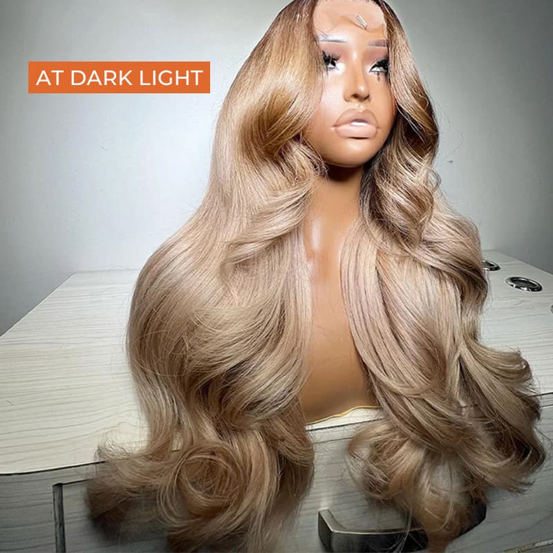 Ash Blonde Color Straight And Body Wave 13×4 Pre Cut Lace Wig Milk Tea Brown Color Glueless Human Hair Wig