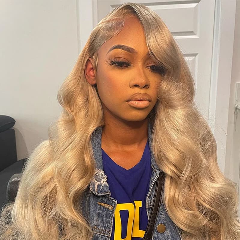 Ash Blonde Color Straight And Body Wave 13×4 Pre Cut Lace Wig Milk Tea Brown Color Glueless Human Hair Wig