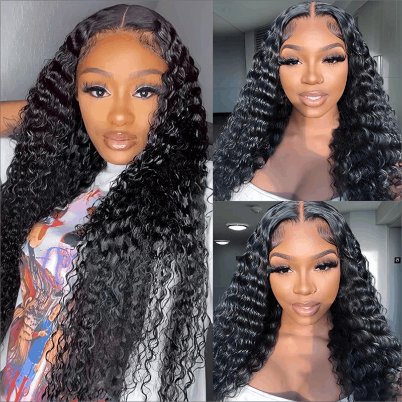 Deep Wave 7×5 Glueless Lace Closure Wig Pre Cut Lace Human Hair Wig Pre-Bleached Knots Wear Go Wig