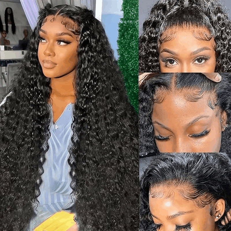 Deep Wave 7×5 Glueless Lace Closure Wig Pre Cut Lace Human Hair Wig Pre-Bleached Knots Wear Go Wig