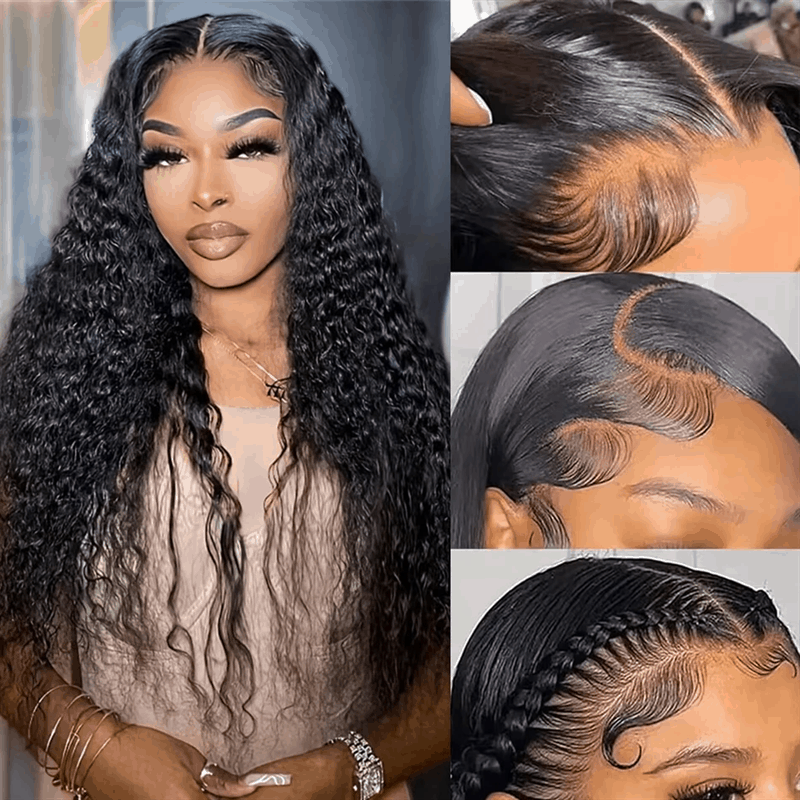 Deep Wave 7×5 Glueless Lace Closure Wig Pre Cut Lace Human Hair Wig Pre-Bleached Knots Wear Go Wig