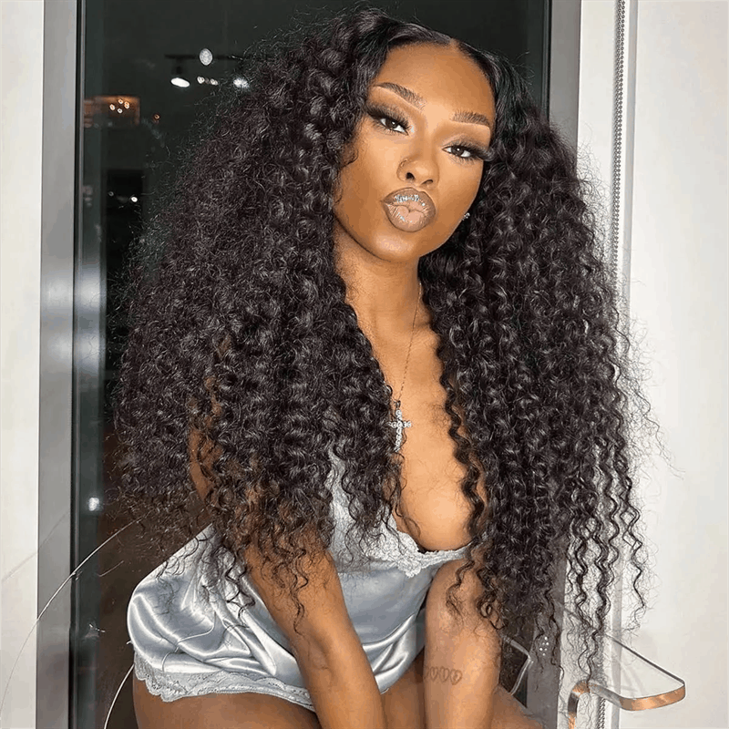 Deep Wave 7×5 Glueless Lace Closure Wig Pre Cut Lace Human Hair Wig Pre-Bleached Knots Wear Go Wig
