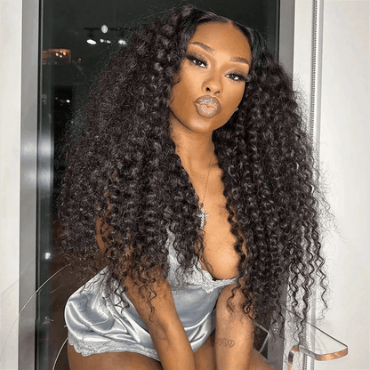 Deep Wave 7×5 Glueless Lace Closure Wig Pre Cut Lace Human Hair Wig Pre-Bleached Knots Wear Go Wig