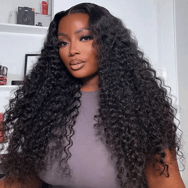 Deep Wave 7×5 Glueless Lace Closure Wig Pre Cut Lace Human Hair Wig Pre-Bleached Knots Wear Go Wig