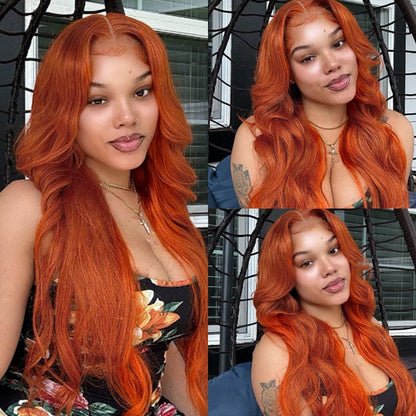 Ginger Orange Body Wave Lace Frontal Wigs 150% Density Wigs Pre Plucked With Baby Hair