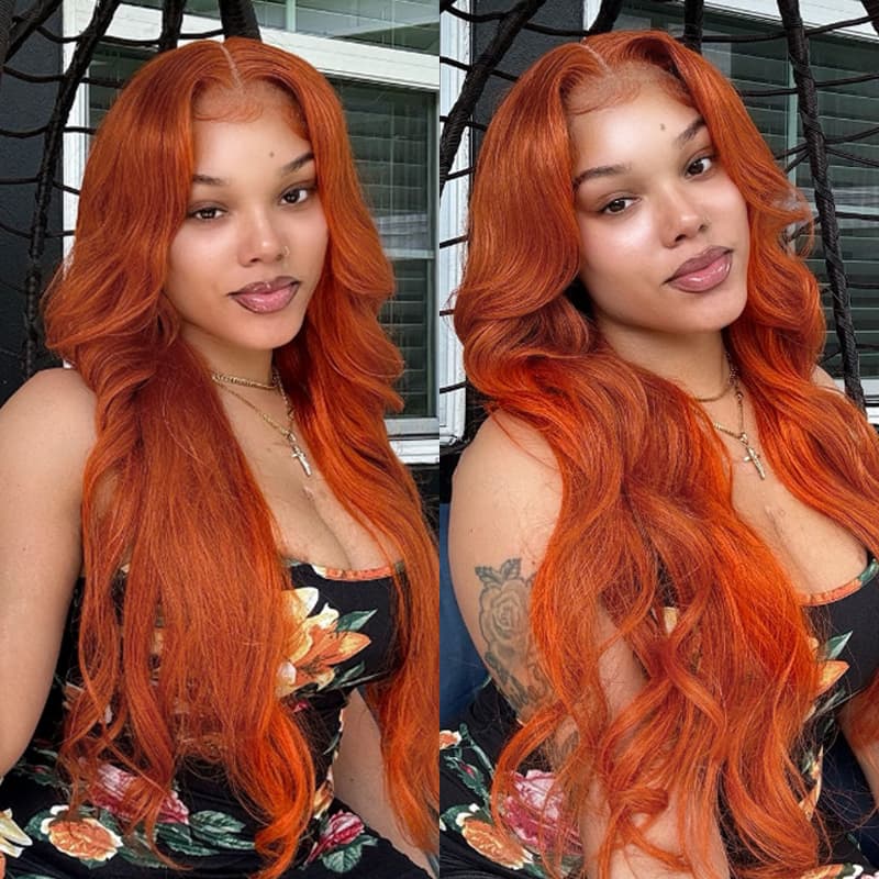 Ginger Orange Body Wave Lace Frontal Wigs 150% Density Wigs Pre Plucked With Baby Hair