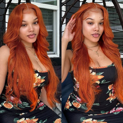 Ginger Orange Body Wave Lace Frontal Wigs 150% Density Wigs Pre Plucked With Baby Hair