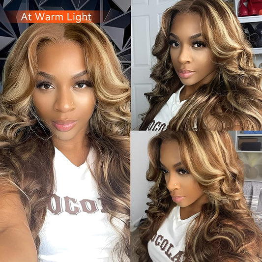 Highlight Body Wave Wear And Go Wig Honey Blonde Color Wig Pre-Cut Lace Wig Beginner Friendly