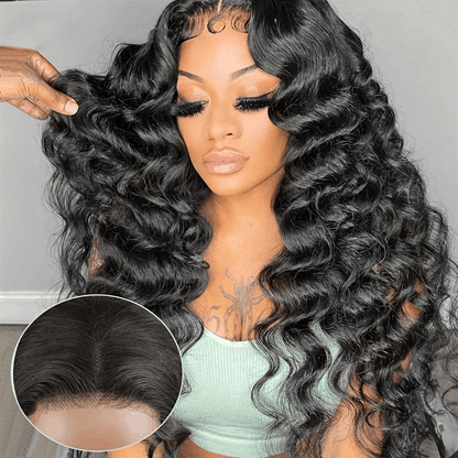 Loose Deep Wave 7×5 Pre Cut Lace Wig Realistic Invisible Knots Wig Super Natural Glueless Human Hair