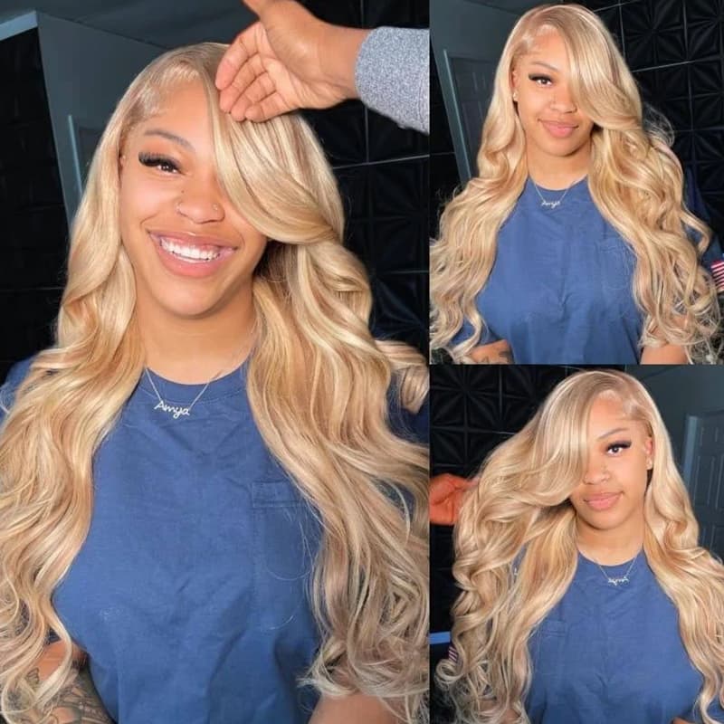 P12/613 Straight And Body Wave Wig Ombre 13×4 Pre Cut Lace Wig Mixed Brown and Blonde Color Wear And Go Wig