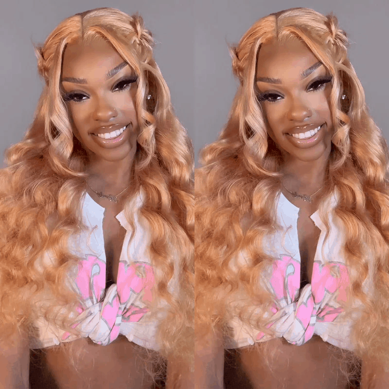 Rose Gold Blonde Straight And Body Wave 13x4 Pre-Cut Lace Wig Pink Blonde Colored Wig Silky Straight Human Hair