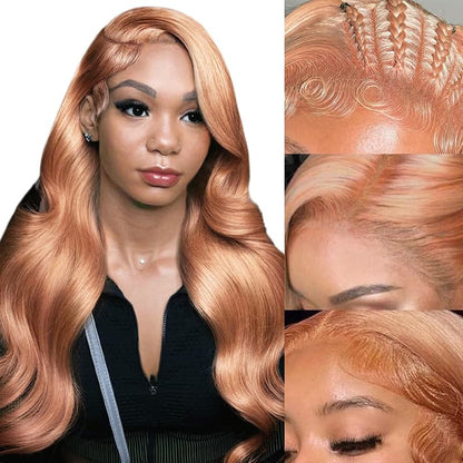 Rose Gold Blonde Straight And Body Wave 13x4 Pre-Cut Lace Wig Pink Blonde Colored Wig Silky Straight Human Hair