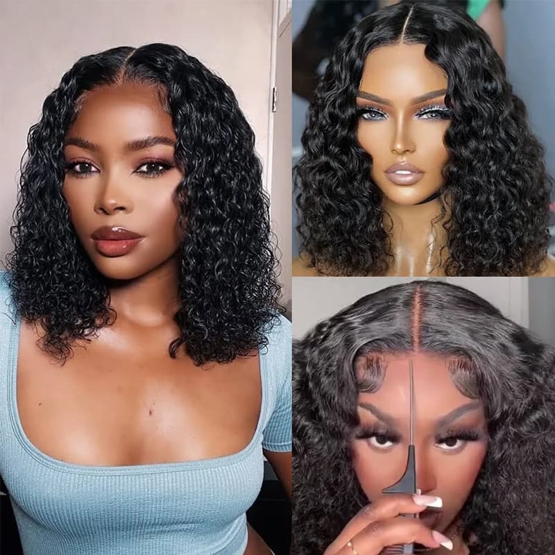 Flash Sale Wear And Go Wigs Short Bob Water Wave/ Kinky Curly Pre-Cut 4×6 HD Pre Cut Lace Wig