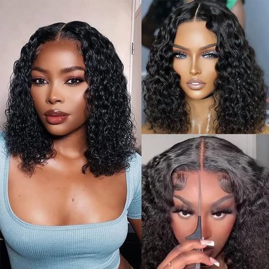 Wear Go Lace Bob Water Wave/ Kinky Curly Pre-Cut 4×6 HD Pre Cut Lace Wig Merry Christmas Flash Sale