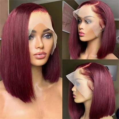 Short Wigs 99J Burgundy Straight Hair Short Bob Wig 4×4 And 13×4 Lace Wigs 180% Density
