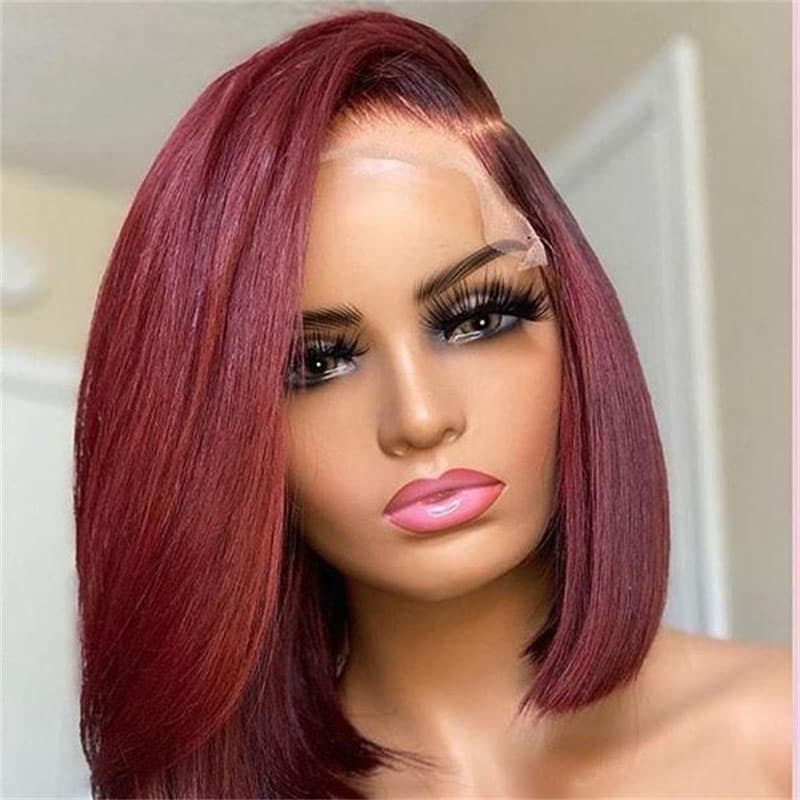 Short Wigs 99J Burgundy Straight Hair Short Bob Wig 4×4 And 13×4 Lace Wigs 180% Density