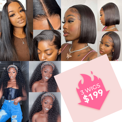 Straight Hair 5×5 Pre Cut Lace Wig And 13×4×1 T Part Lace Bob Wig And Jerry Curly Headband Wig $199 Get 3 Wigs Sale