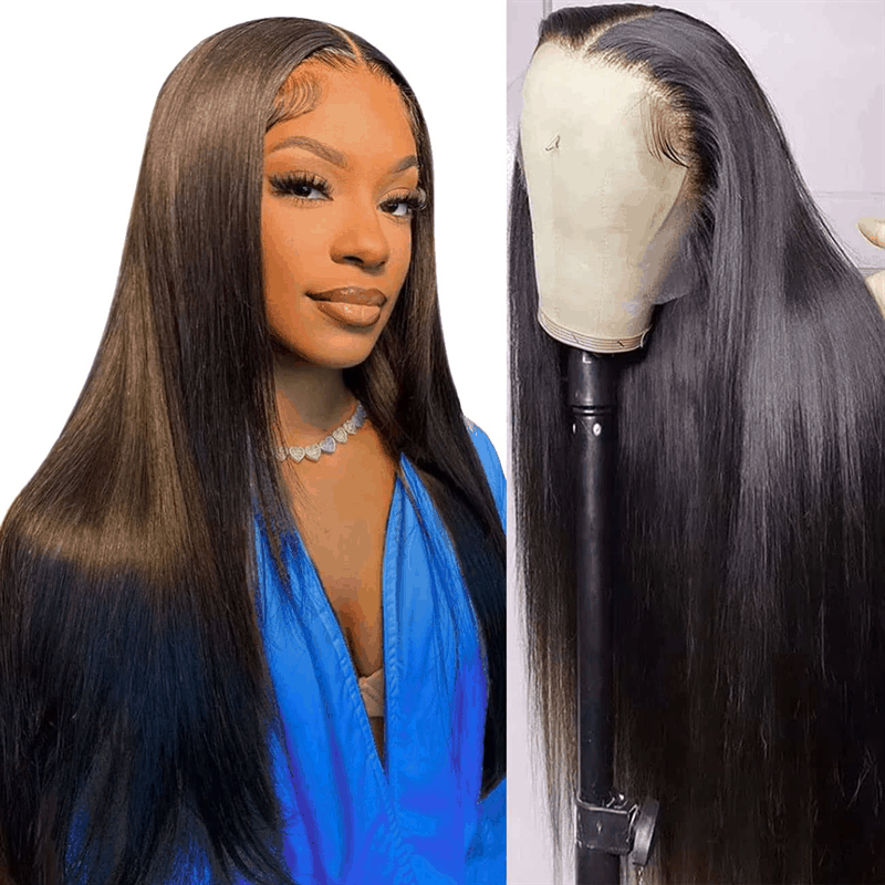 Straight Lace Front Wigs Human Hair 210% Density Straight Human Hair Wigs Natural Black
