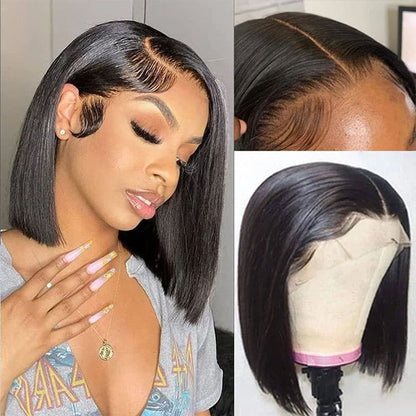 Black Friday & Cyber Monday Silky Straight Bob 13×4 Lace Frontal Wig Pre Plucked Human Hair Wig Flash Sale