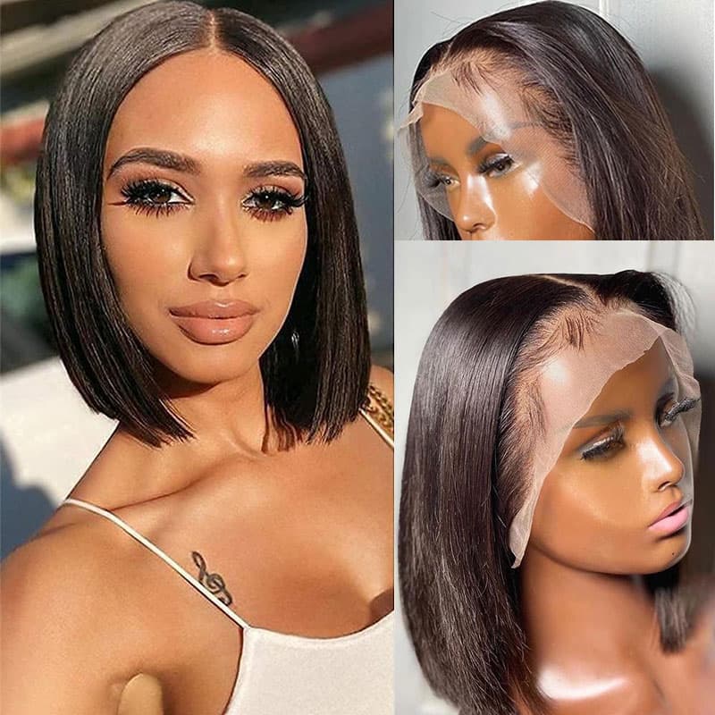 Black Friday & Cyber Monday Silky Straight Bob 13×4 Lace Frontal Wig Pre Plucked Human Hair Wig Flash Sale