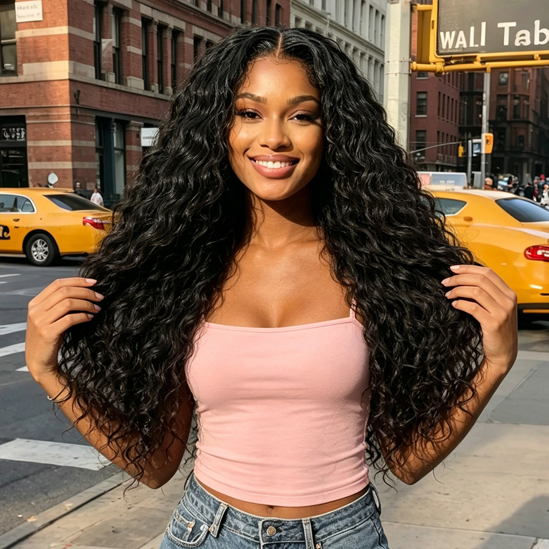 【Hot】Parting Max Water Wave 9x6 Lace Front Wig Pre Cut HD Lace Glueless Wear Go Human Hair Natural Black Beginner Friendly