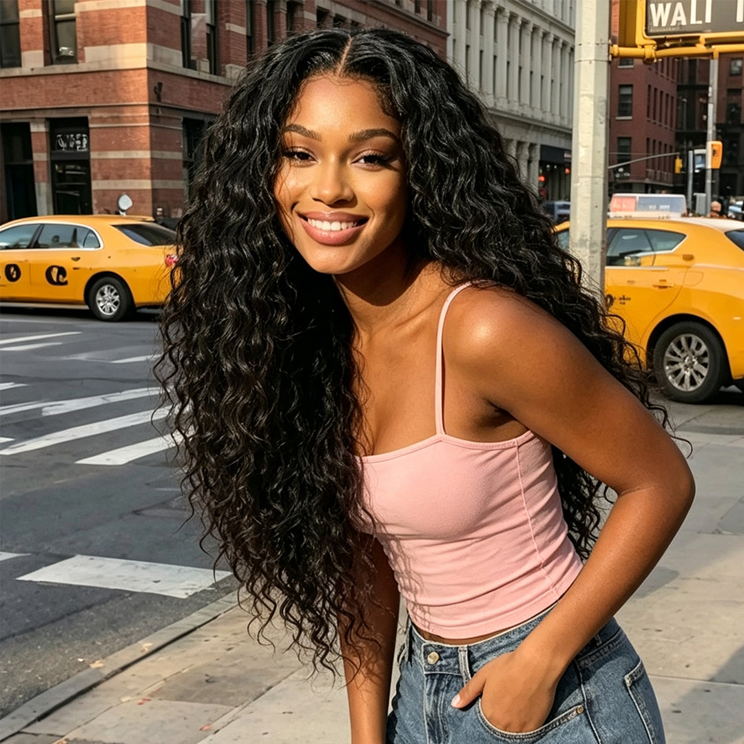【Hot】Parting Max Water Wave 9x6 Lace Front Wig Pre Cut HD Lace Glueless Wear Go Human Hair Natural Black Beginner Friendly