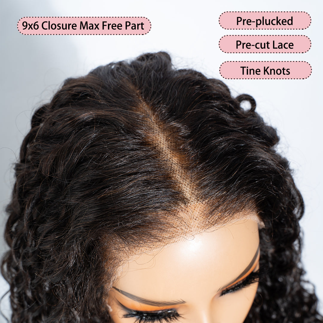 【Hot】Parting Max Water Wave 9x6 Lace Front Wig Pre Cut HD Lace Glueless Wear Go Human Hair Natural Black Beginner Friendly