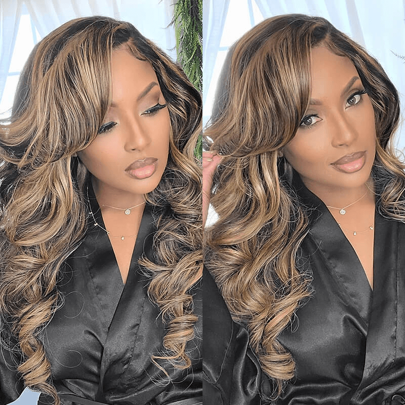 Body Wave Dark Balayage 13x4 HD Invisible Lace Frontal Wigs Melted All Skin Glueless HD Transparent Lace Wigs