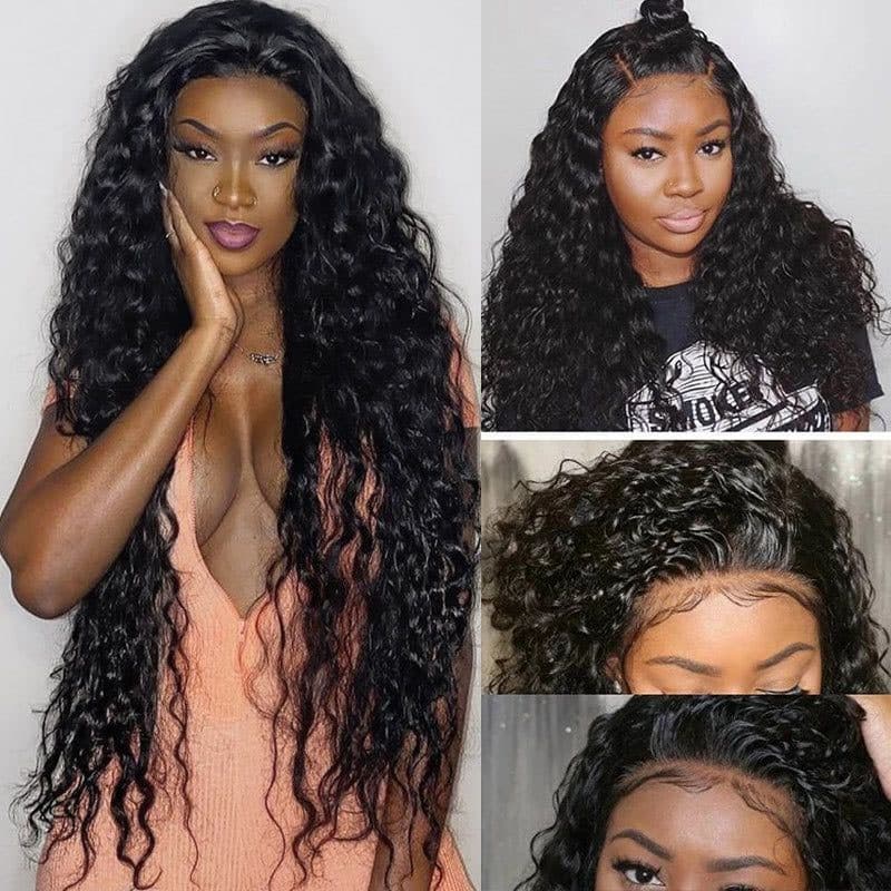Wear And Go Water Wave HD Transparent Lace Wigs Pre Cut Lace Human Hair Wig 180% Density
