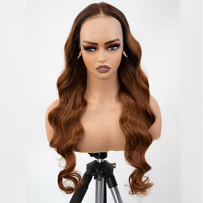 Wear Go Highlight Brown 13×4 Lace Body Wave Pre Cut Lace Human Hair Honey Blonde Ombre Wig