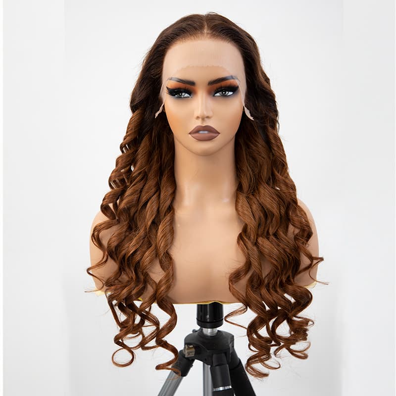 Wear Go Highlight Brown 13×4 Lace Body Wave Pre Cut Lace Human Hair Honey Blonde Ombre Wig