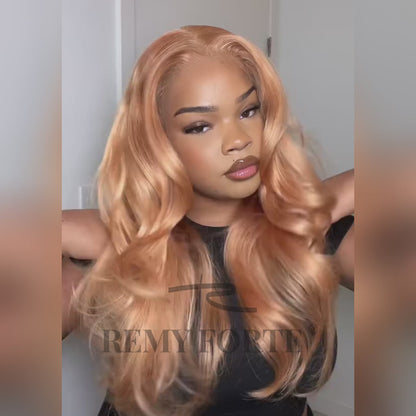 Rose Gold Blonde Straight And Body Wave 13x4 Pre-Cut Lace Wig Pink Blonde Colored Wig Silky Straight Human Hair