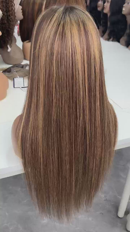 Flash Sale Highlight Color Glueless Silky Straight Pre-cut Lace Wig Beginner Friendly For Brand Day